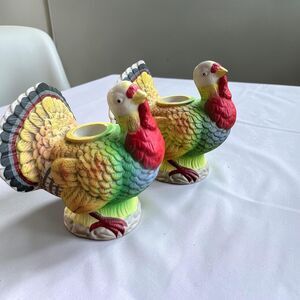 Vintage Ceramic Turkey Candle Holders – Thanksgiving Harvest Table Decor (2)